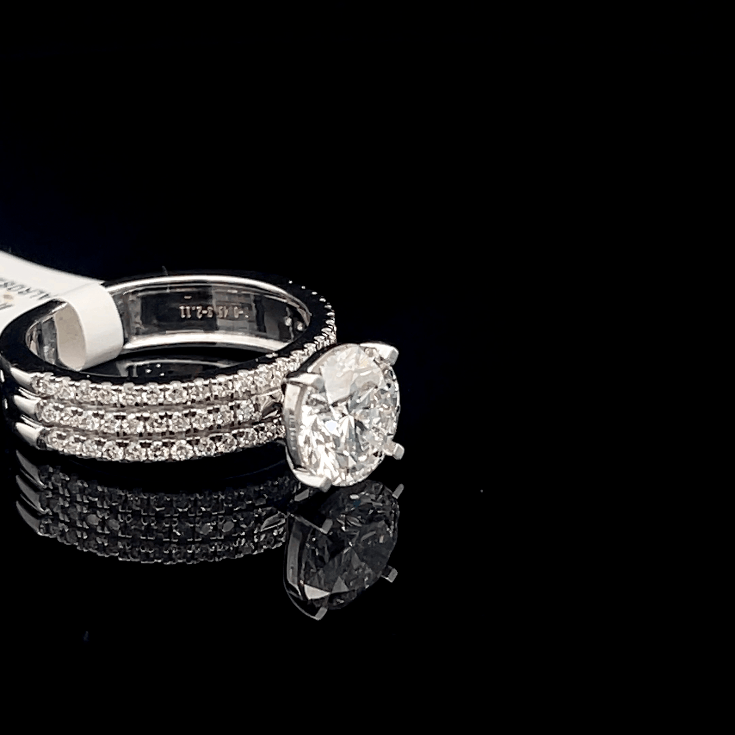 Round Solitaire Diamond Triple Band Pavé Ring