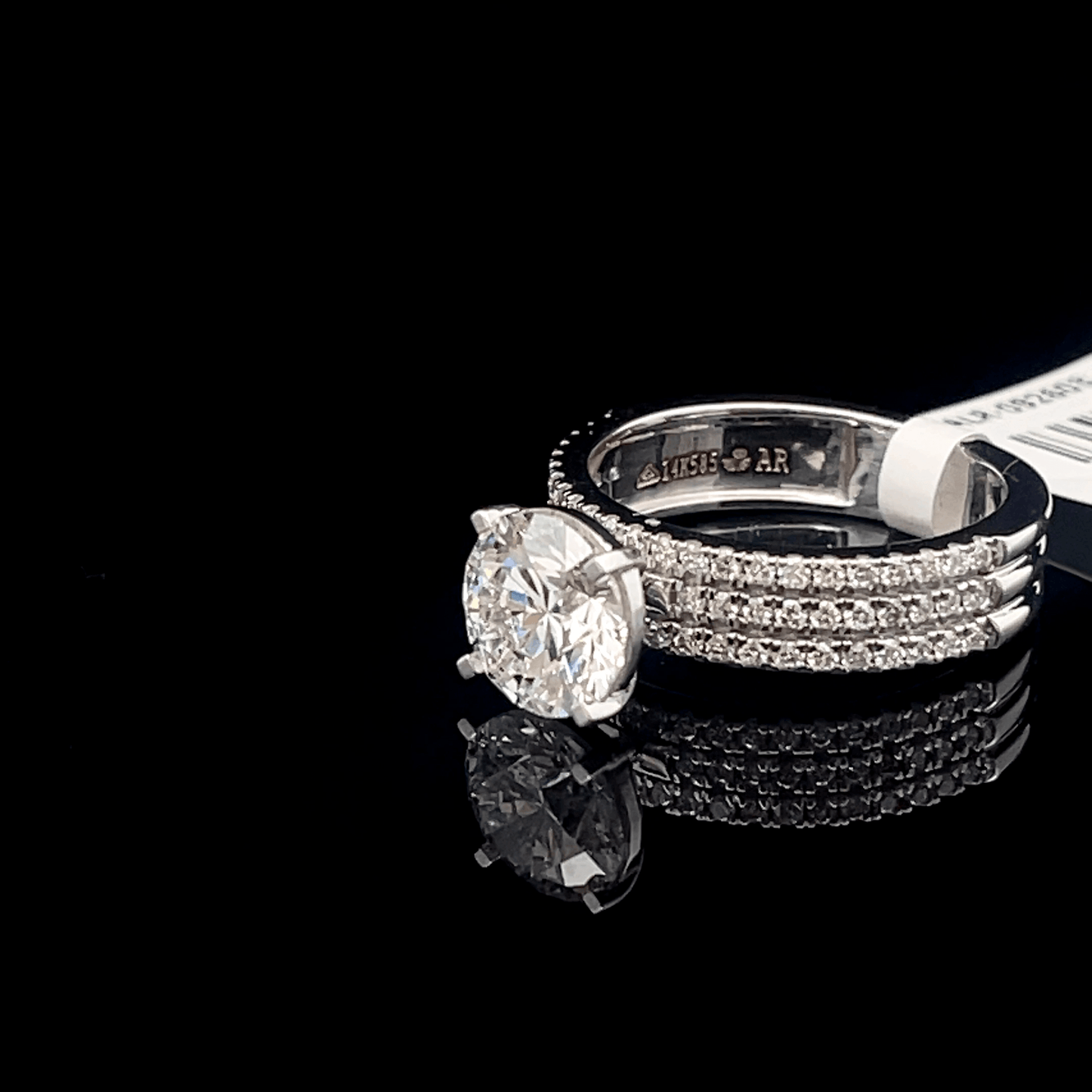 Round Solitaire Diamond Triple Band Pavé Ring