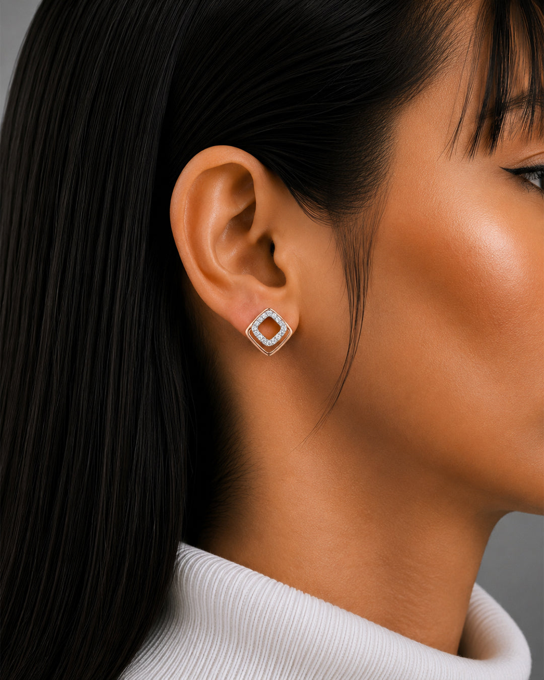 Diamond Double Square Stud Earrings