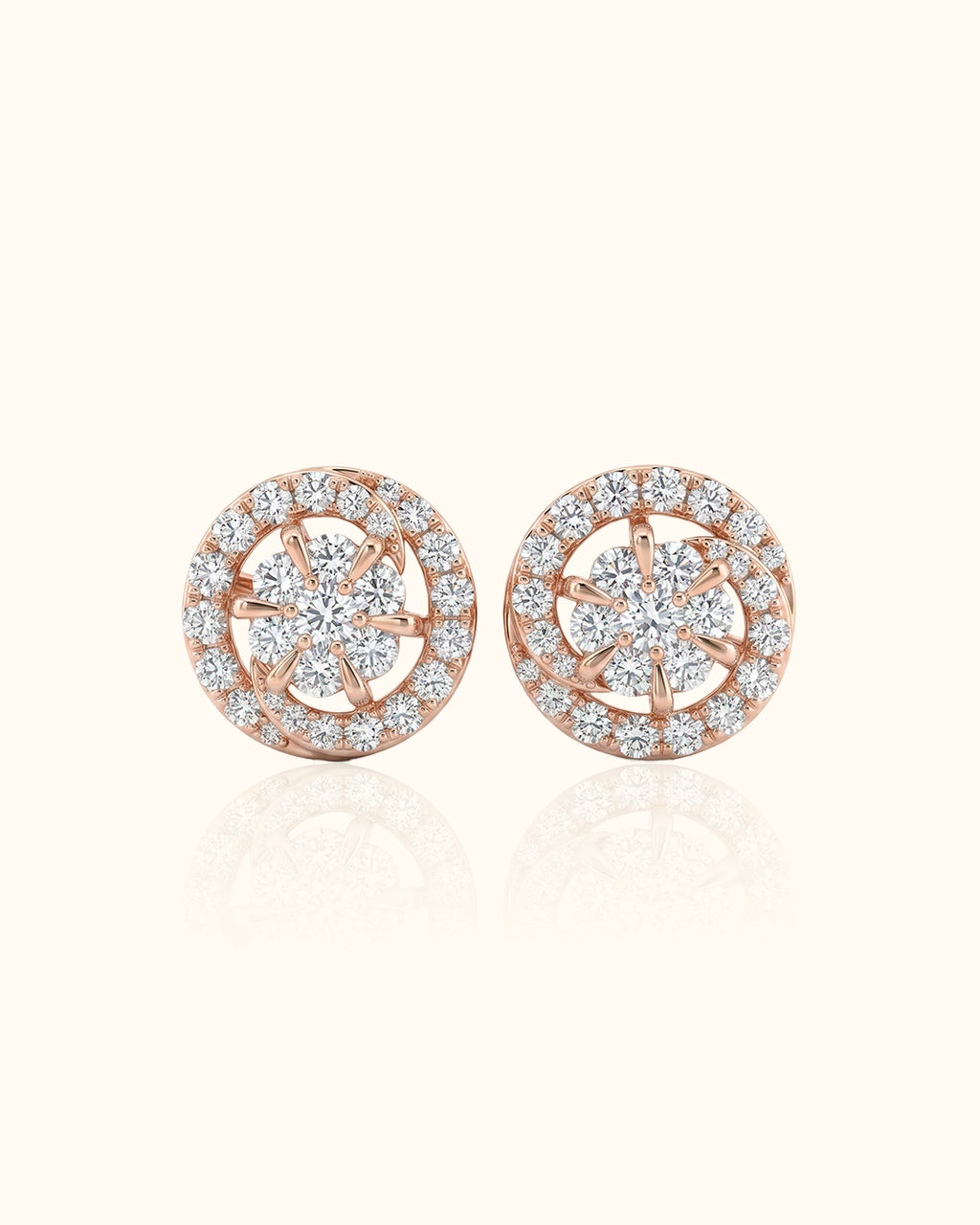 Sunburst Halo Diamond Stud Earrings