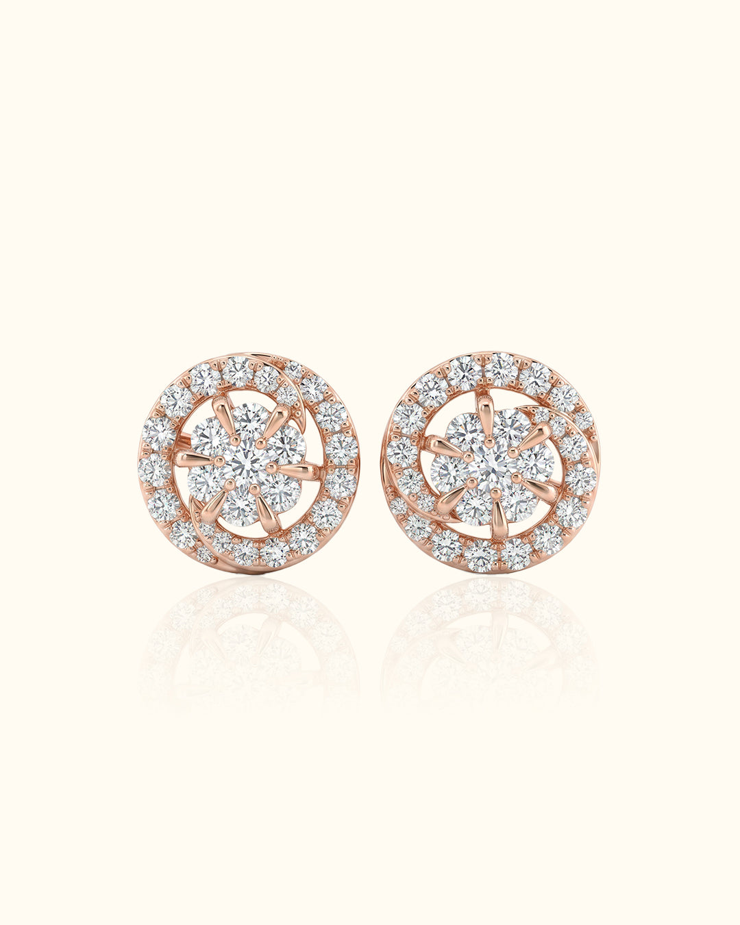 Sunburst Halo Diamond Stud Earrings