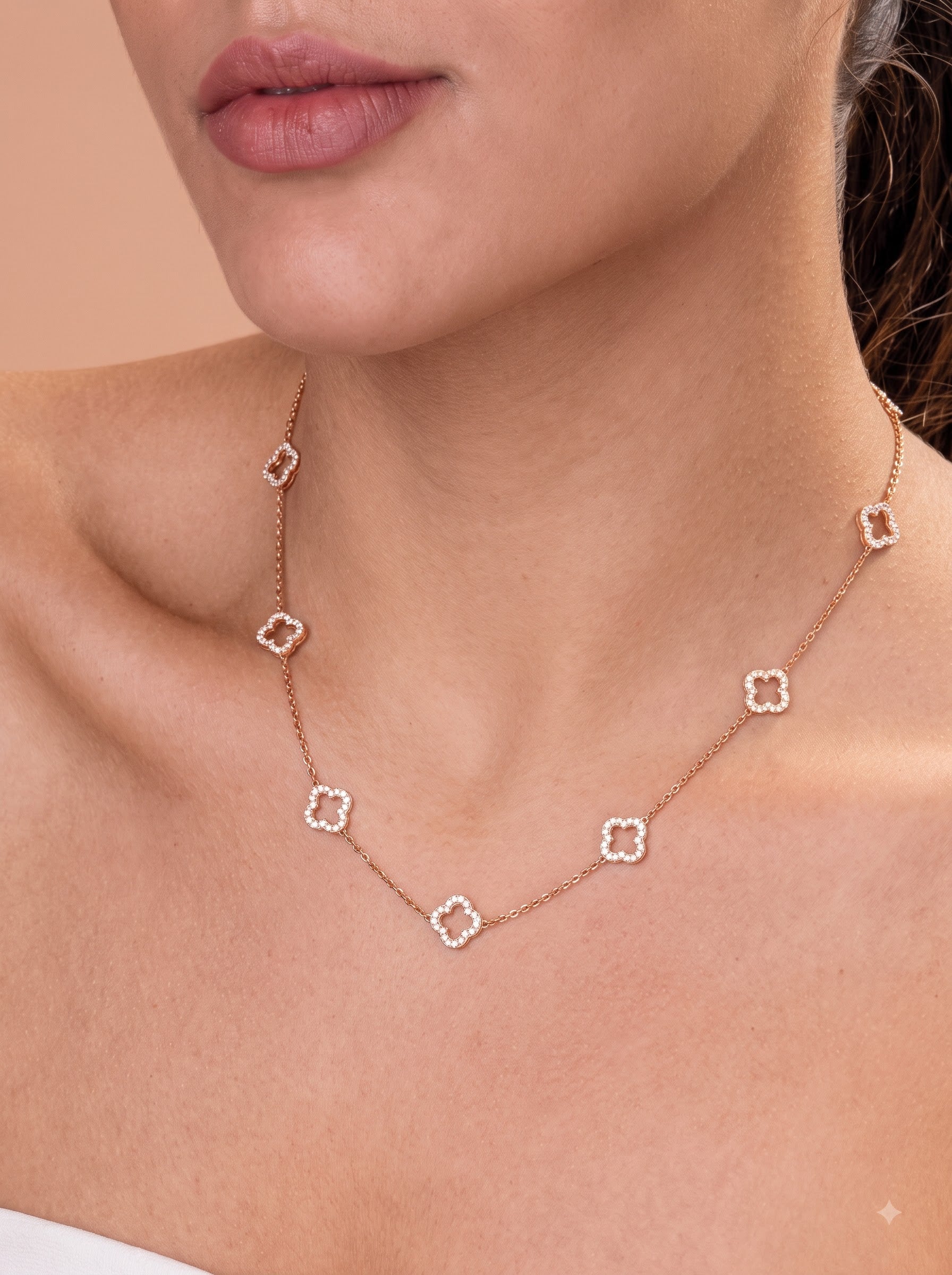 Diamond Clover Station Necklace