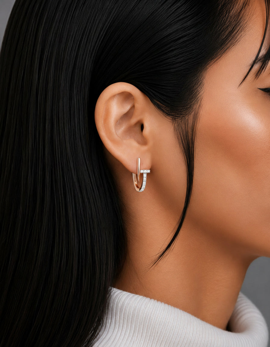 Diamond T-Bar Hoop Earrings