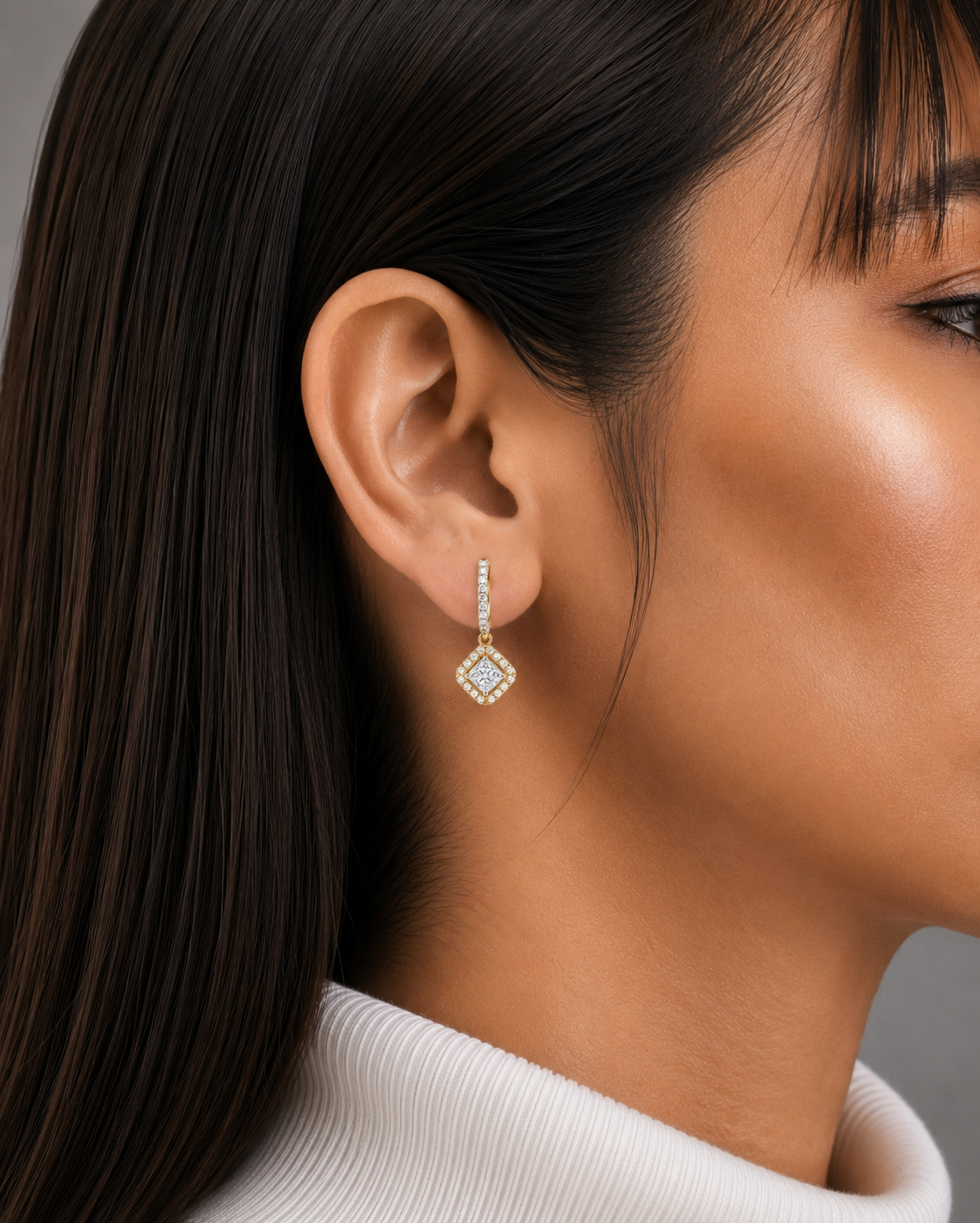 Diamond Halo Dangle Hoop Earrings