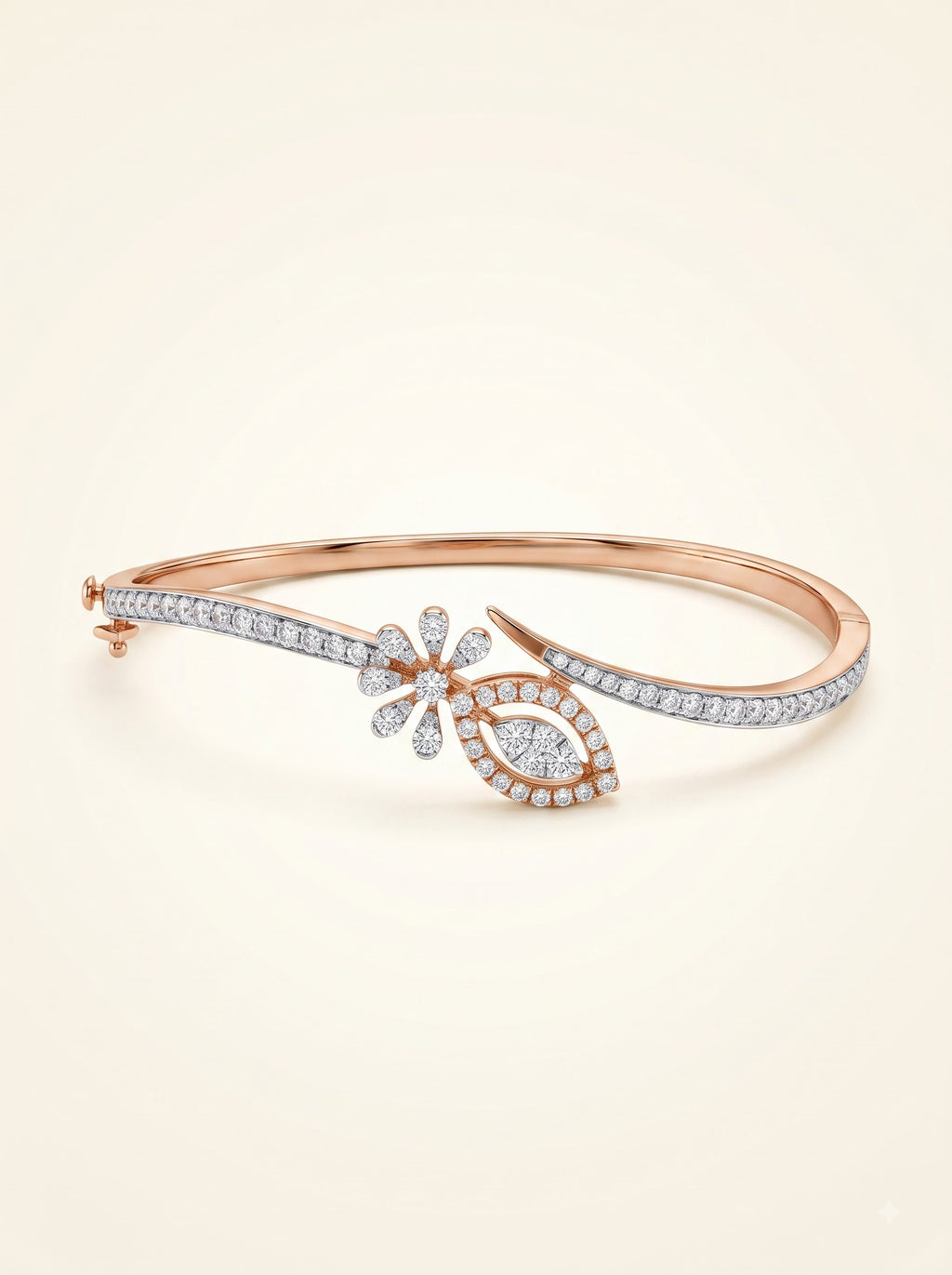 Floral Leaf Diamond Open Bangle