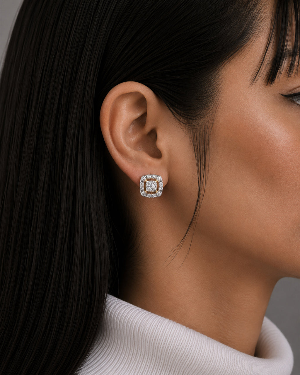 Cushion Halo Diamond Stud Earrings