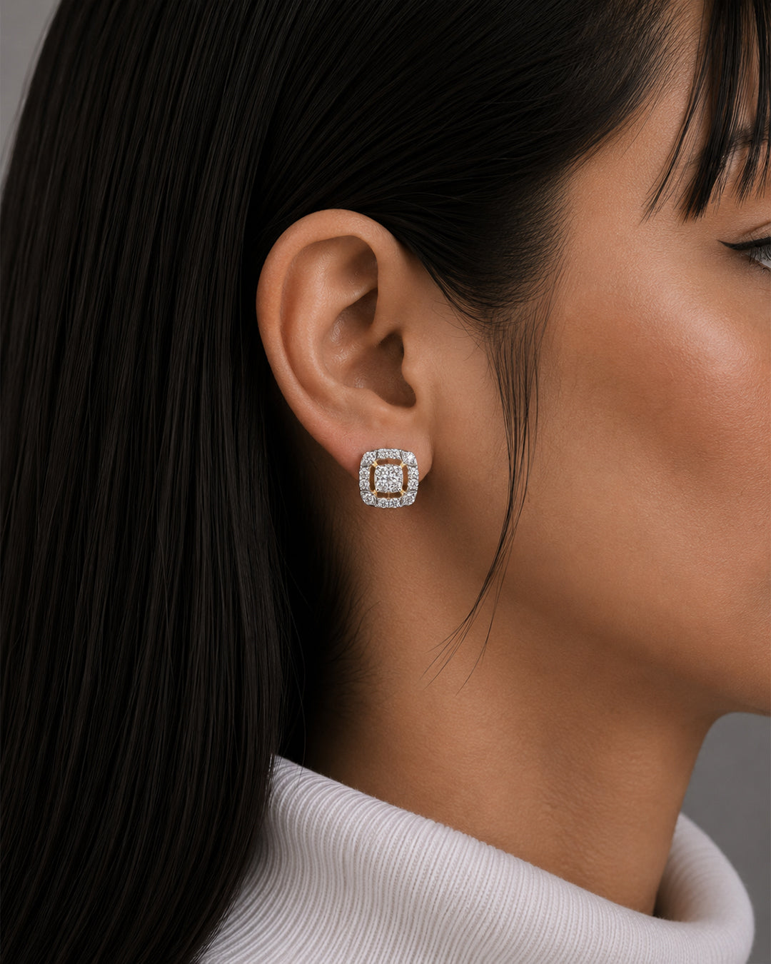 Cushion Halo Diamond Stud Earrings