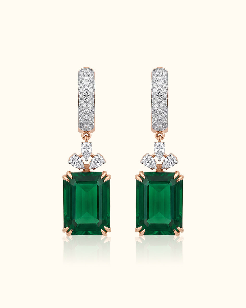Emerald Green Gemstone & Diamond Drop Earrings