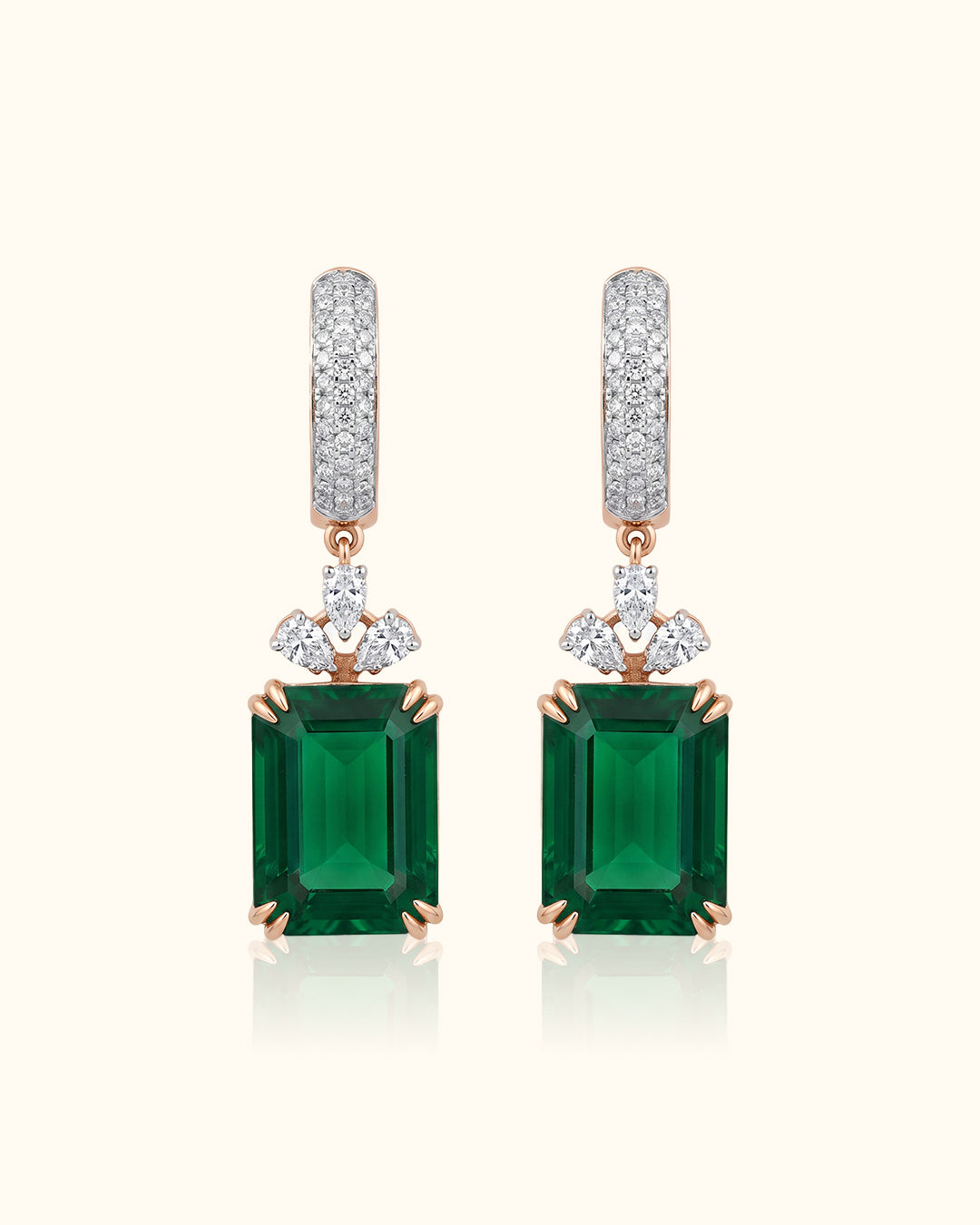 Emerald Green Gemstone & Diamond Drop Earrings