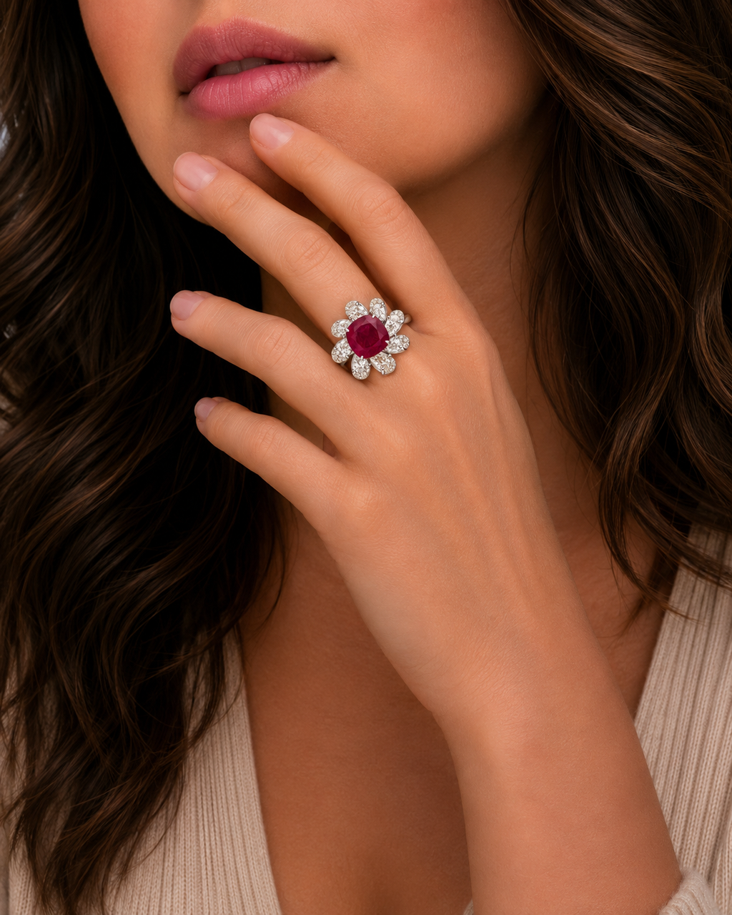 Ruby Blossom Diamond Ring