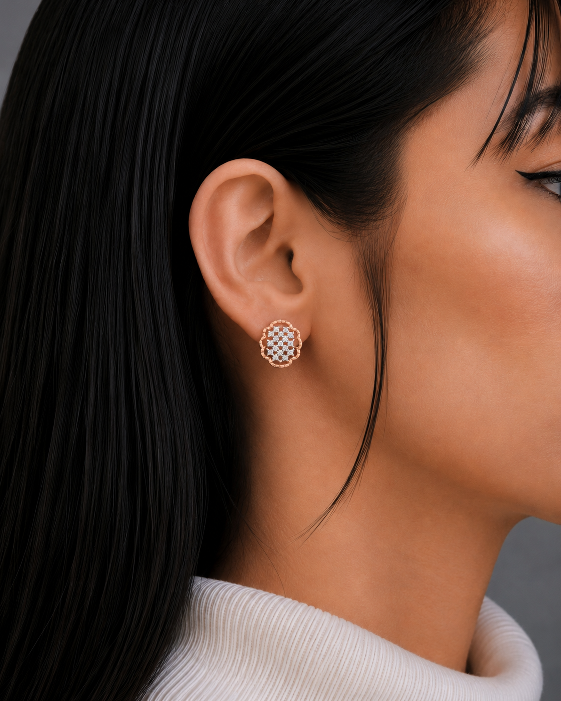 Floral Diamond Cluster Stud Earrings