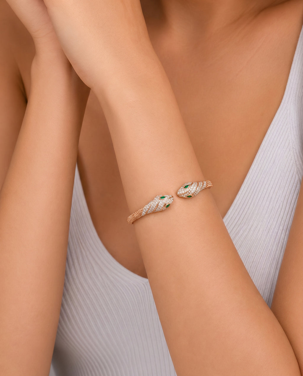 Serpentine Elegance Diamond Open Bangle