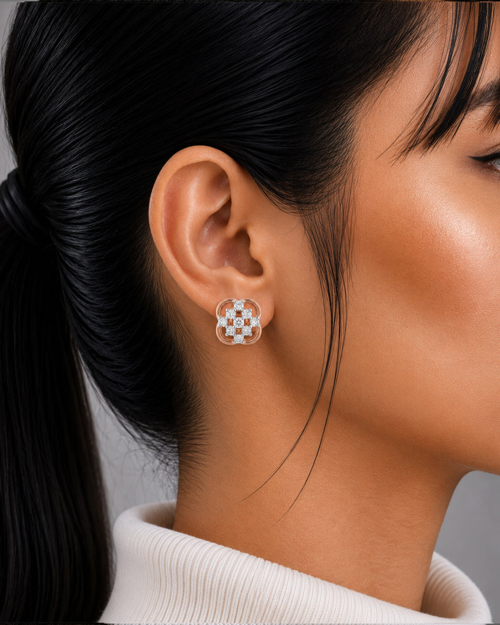 Diamond Floral Knot Stud Earrings