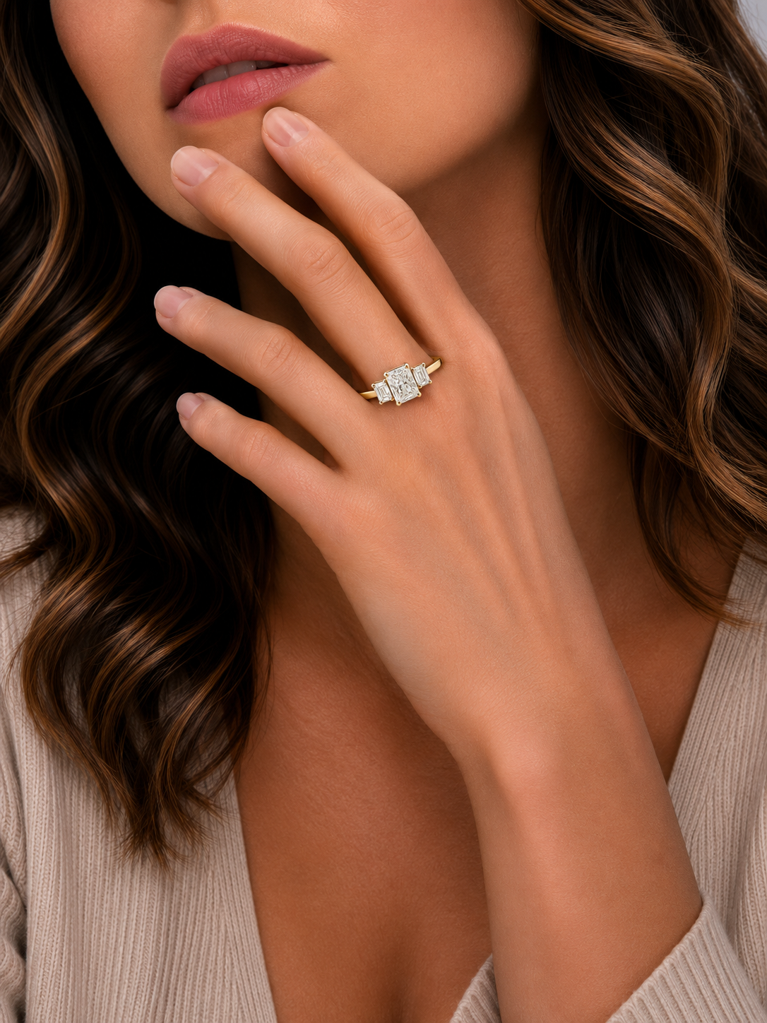 0.50ct Emerald Trio Diamond Ring