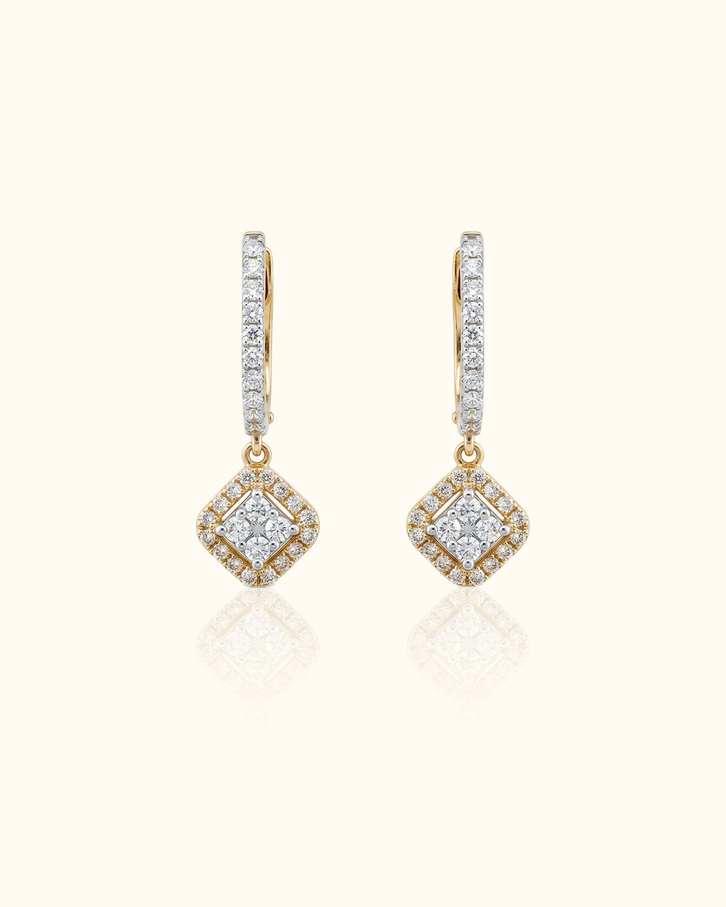 Diamond Halo Dangle Hoop Earrings