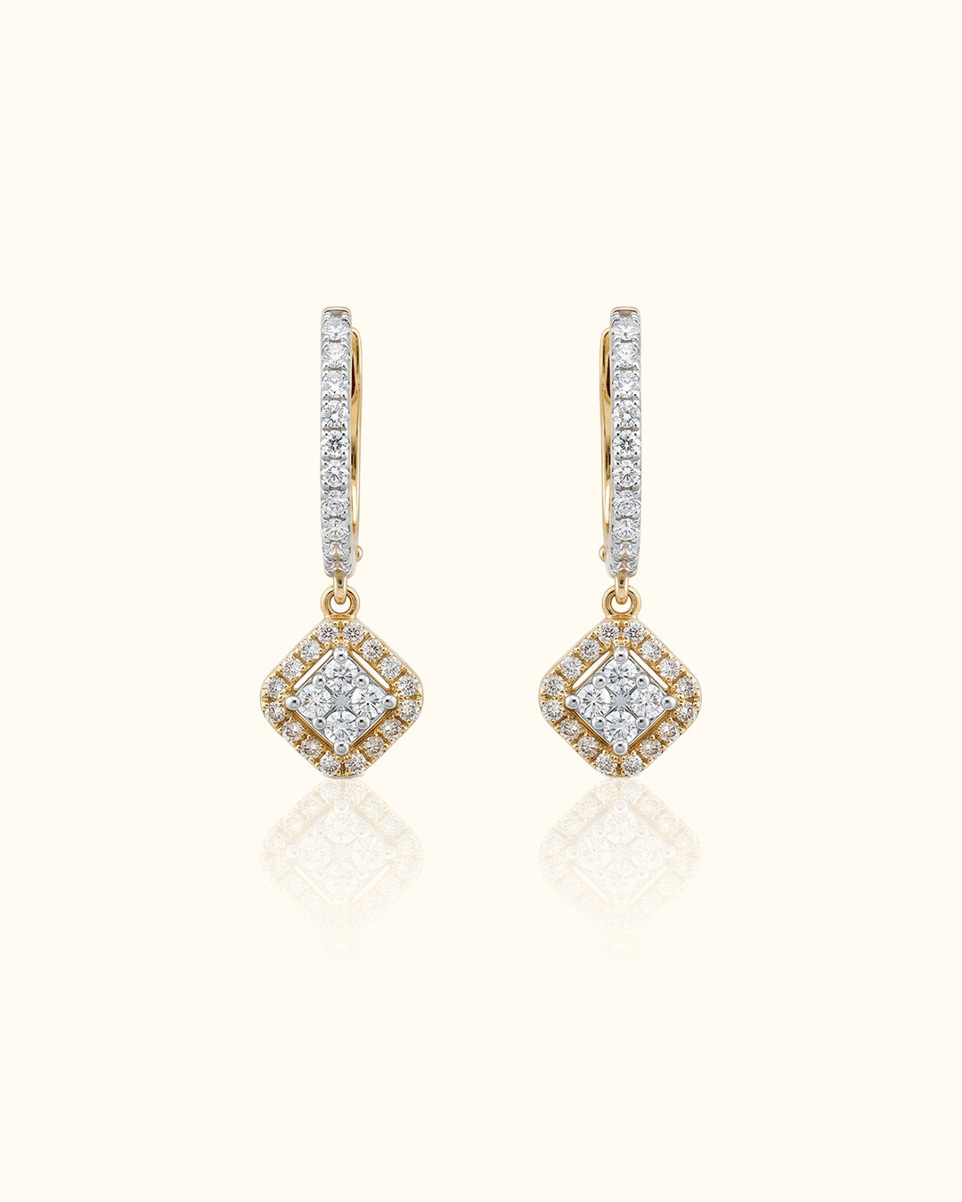Diamond Halo Dangle Hoop Earrings