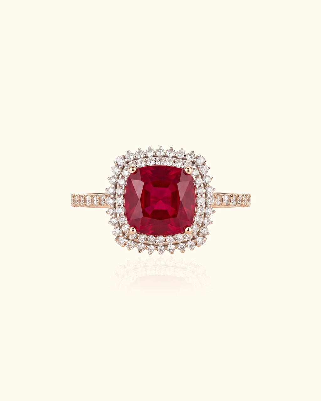 Ruby Halo Diamond Ring in Rose Gold