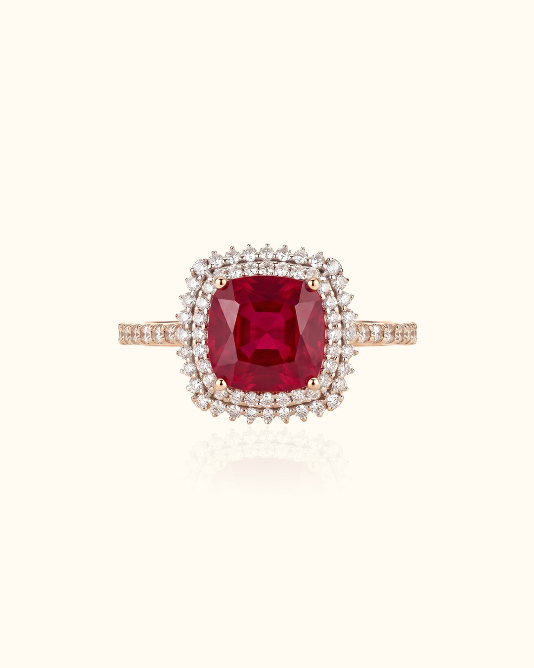 Ruby Halo Diamond Ring in Rose Gold