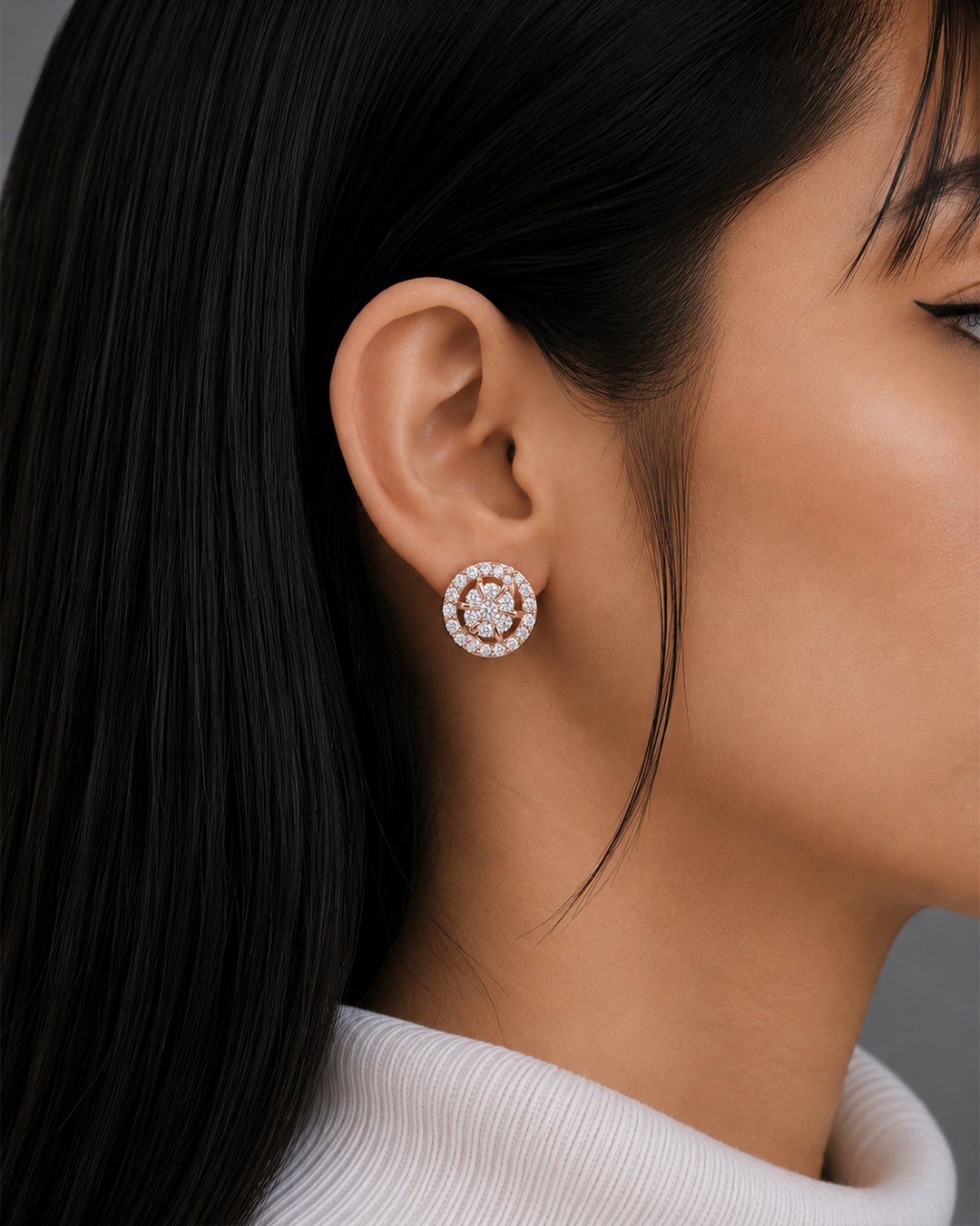 Sunburst Halo Diamond Stud Earrings