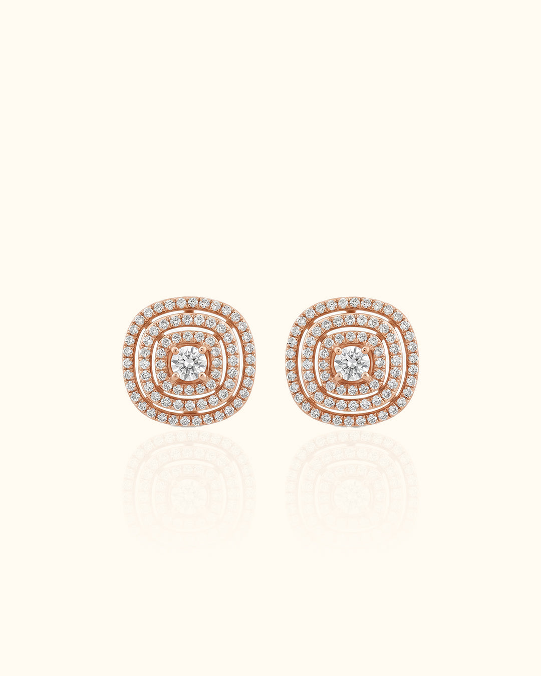 Rose Gold Diamond Concentric Halo Stud Earrings