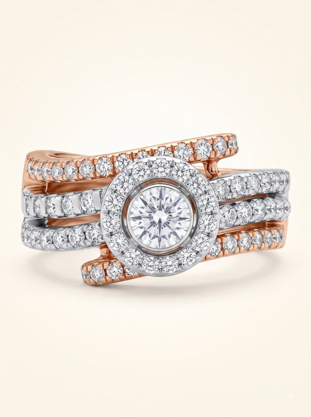 Rose Gold Halo Swirl Diamond Ring