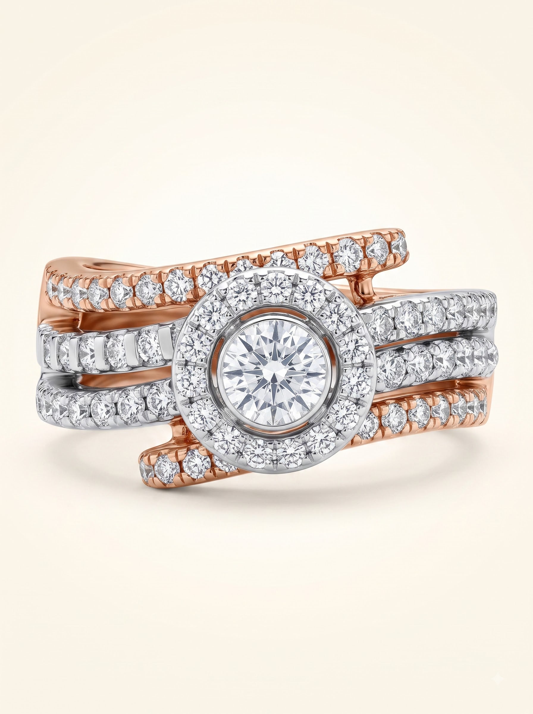 Rose Gold Halo Swirl Diamond Ring