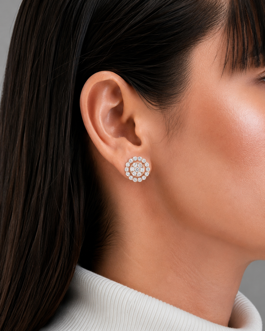 Diamond Halo Floral Stud Earrings