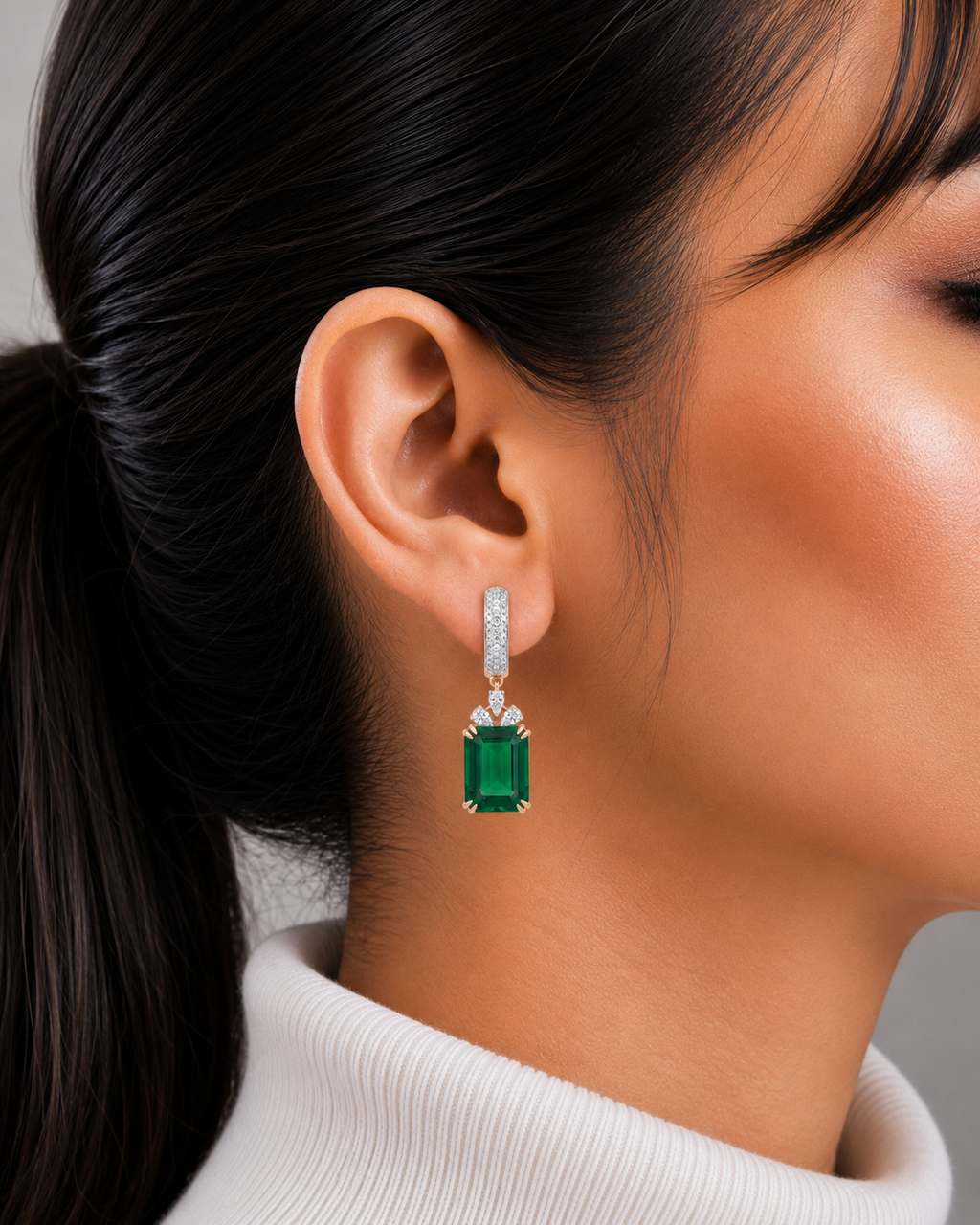 Emerald Green Gemstone & Diamond Drop Earrings