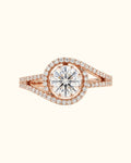 Radiant Halo Split Shank Diamond Ring in Rose Gold