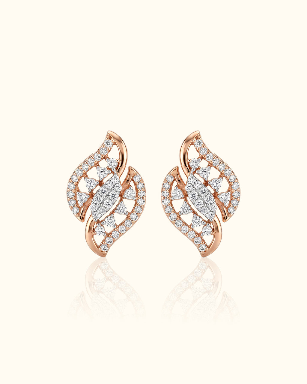 Diamond Leaf Twist Stud Earrings