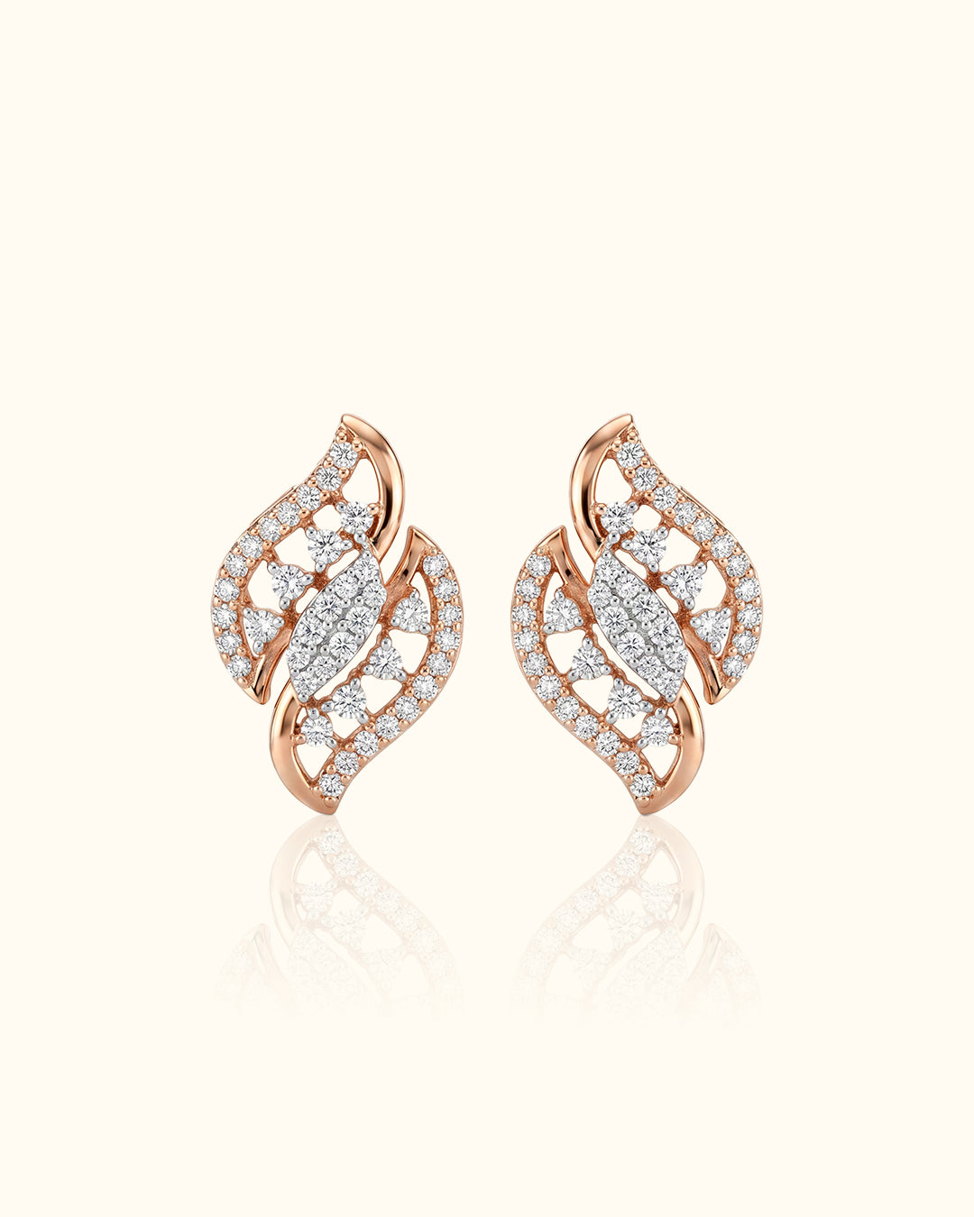 Diamond Leaf Twist Stud Earrings