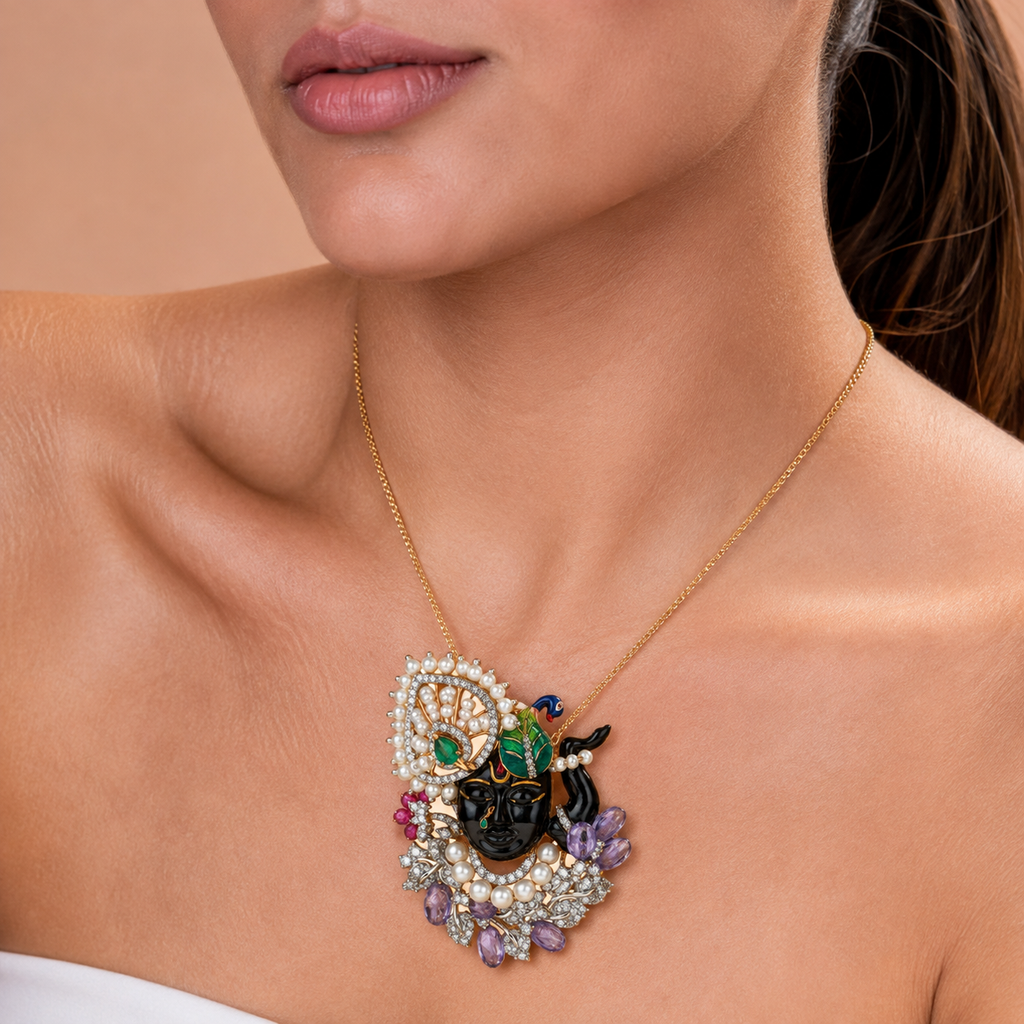 Divine Shrinathji Pearl & Gemstone Pendant