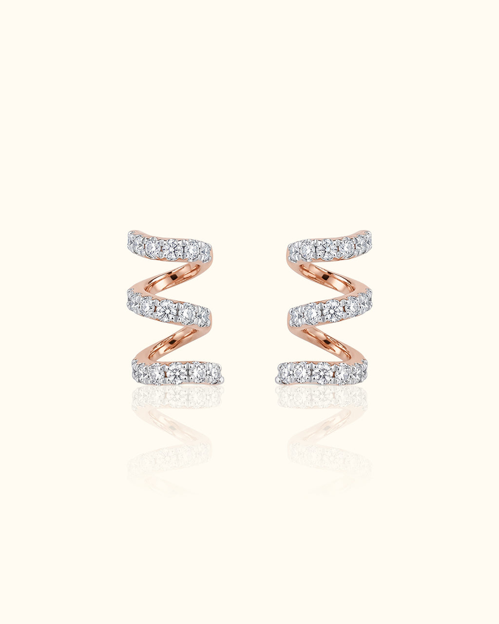 Triple Row Diamond Spiral Stud Earrings