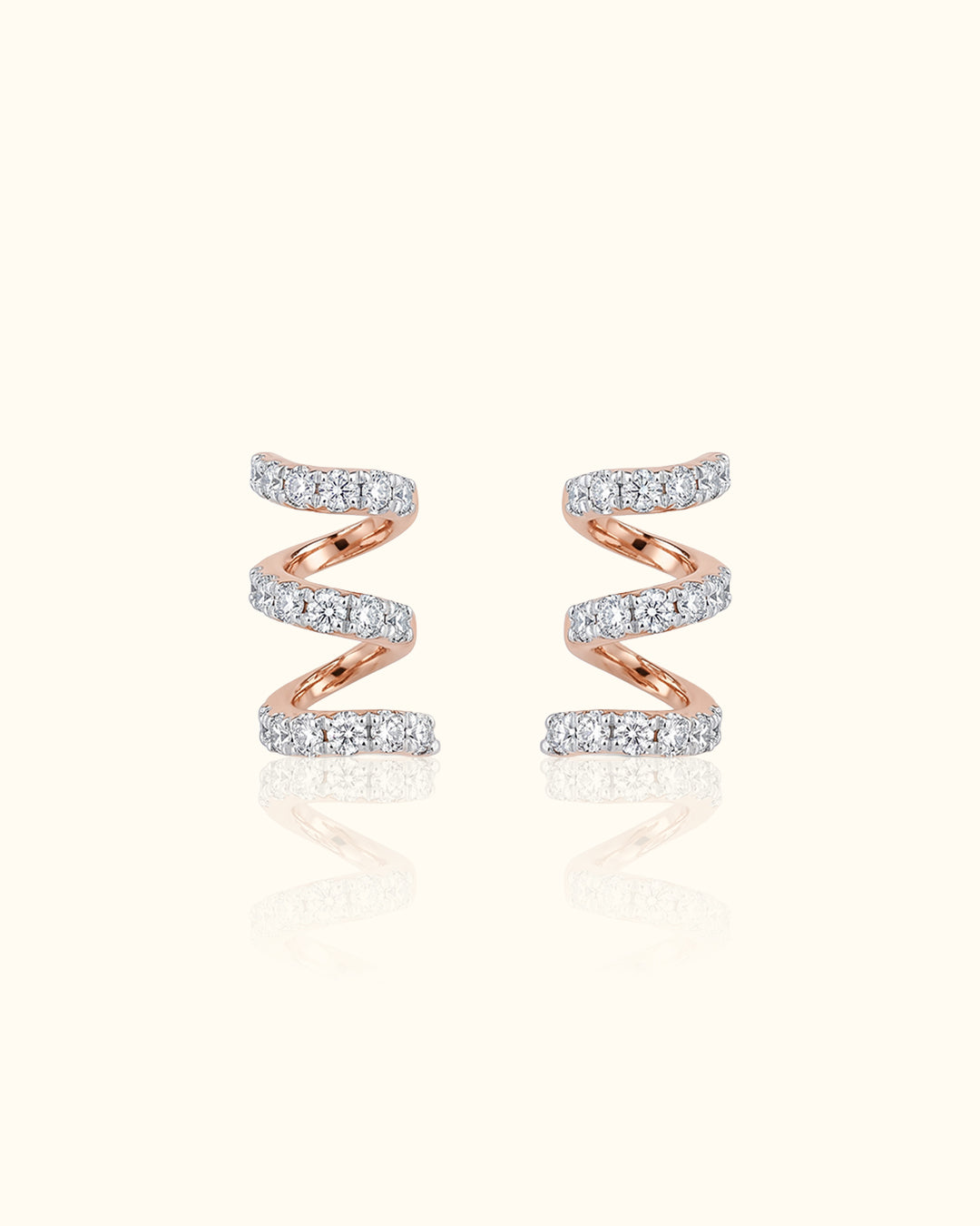 Triple Row Diamond Spiral Stud Earrings