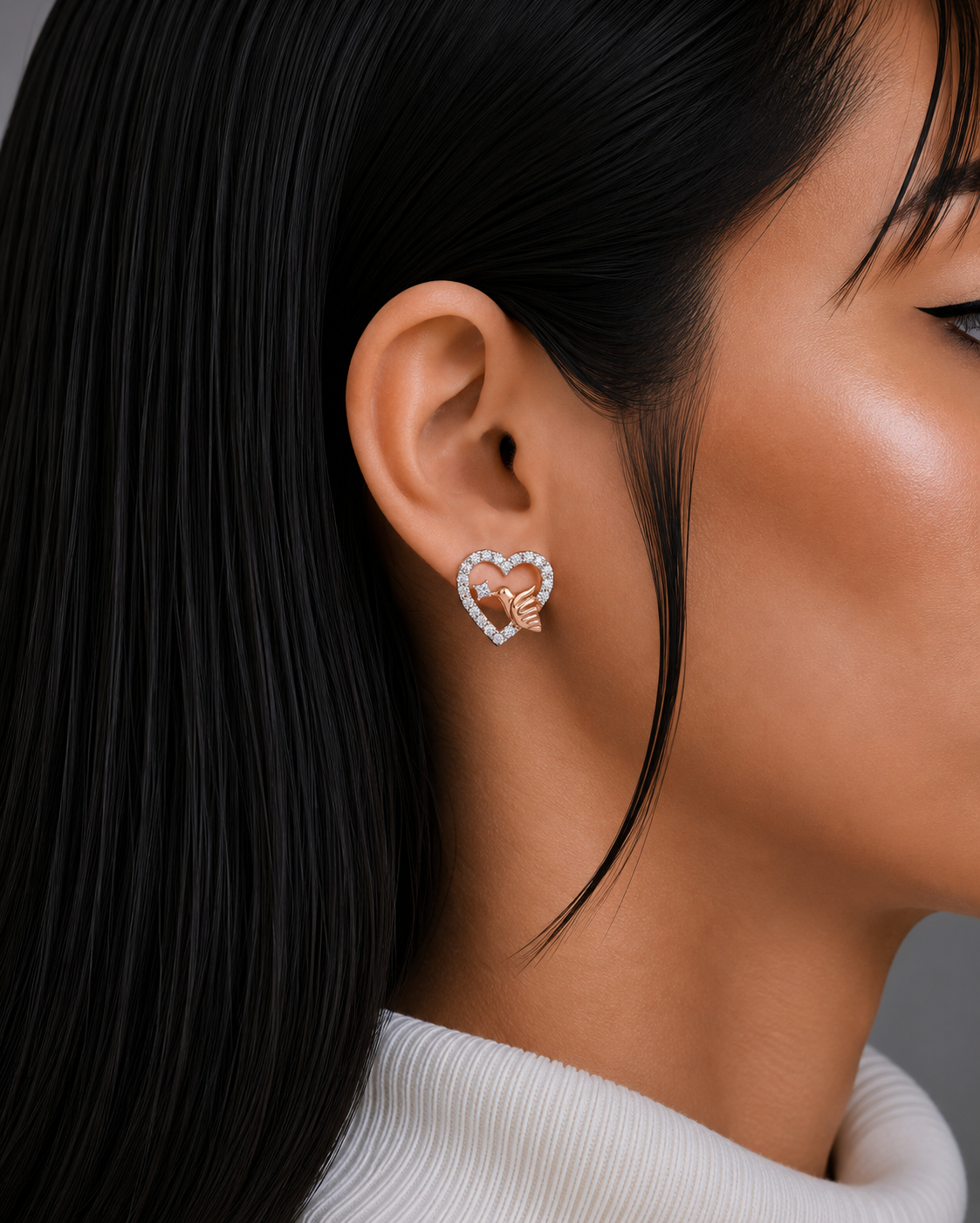 Diamond Heart Embrace Stud Earrings