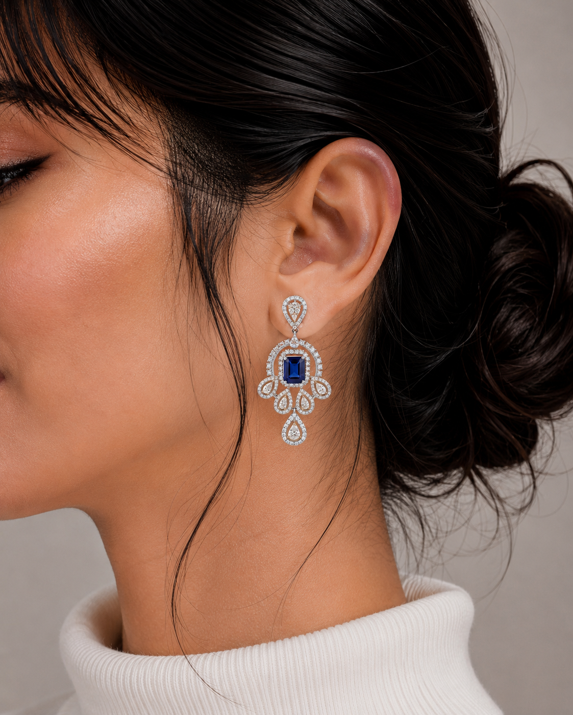 Blue Sapphire & Diamond Chandelier Drop Earrings