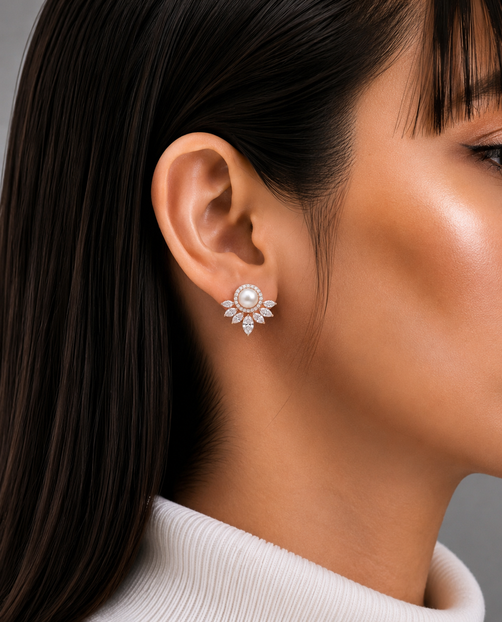 Pearl Blossom Diamond Stud Earrings