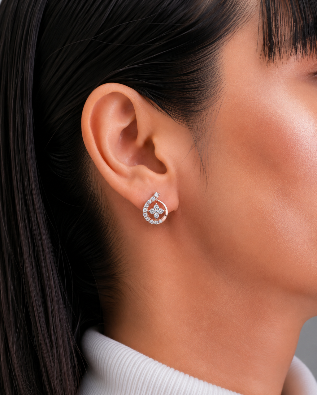 Diamond Floral Swirl Stud Earrings