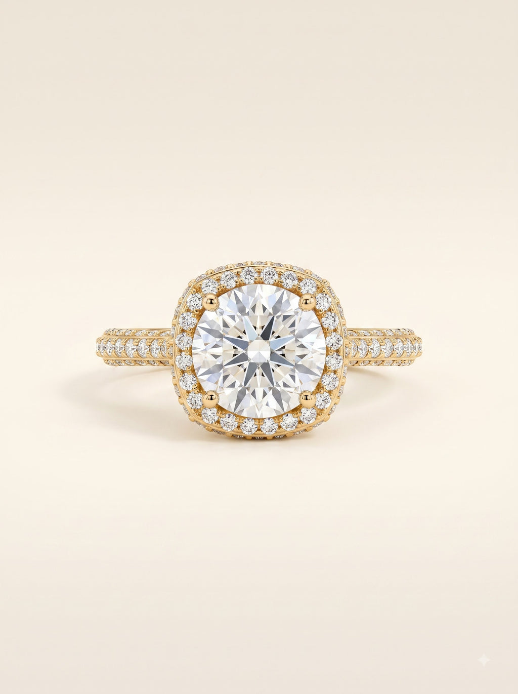 1.5ct Radiant Halo Round Solitaire Diamond Ring
