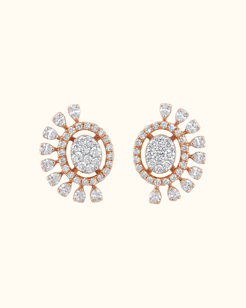 Diamond Sunburst Halo Stud Earrings