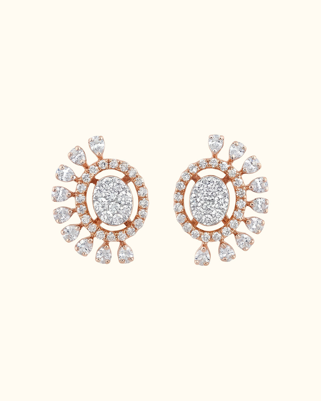 Diamond Sunburst Halo Stud Earrings