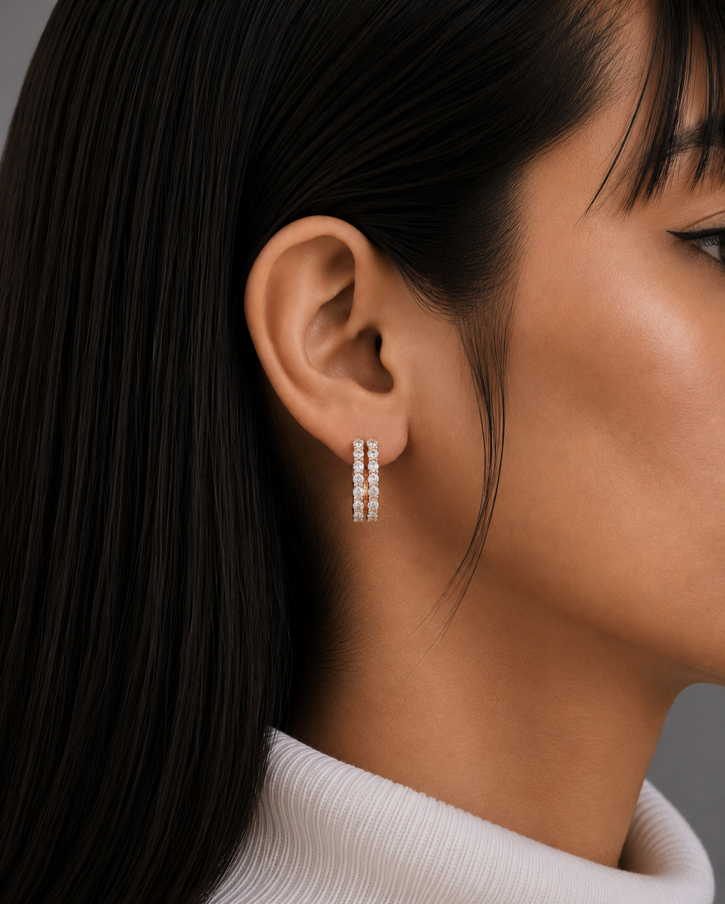 Double Row Diamond Huggie Earrings