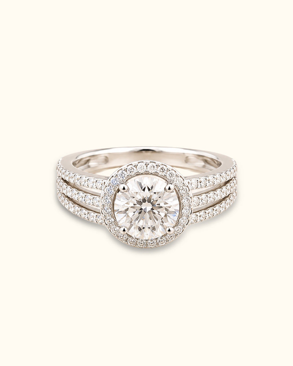 2ct Triple Row Halo Solitaire Diamond Ring