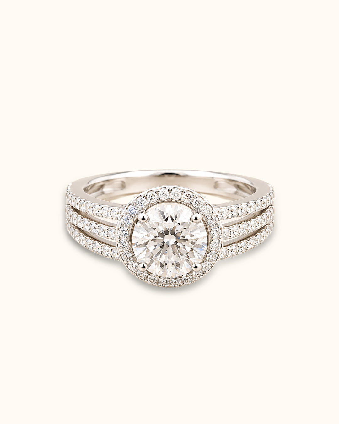 2ct Triple Row Halo Solitaire Diamond Ring