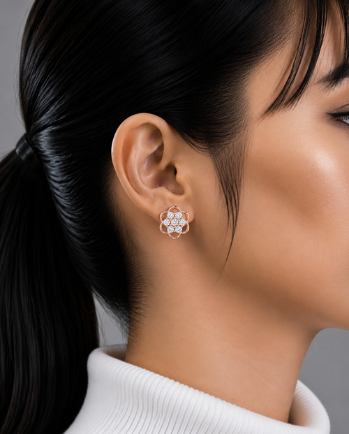Blooming Diamond Flower Stud Earrings