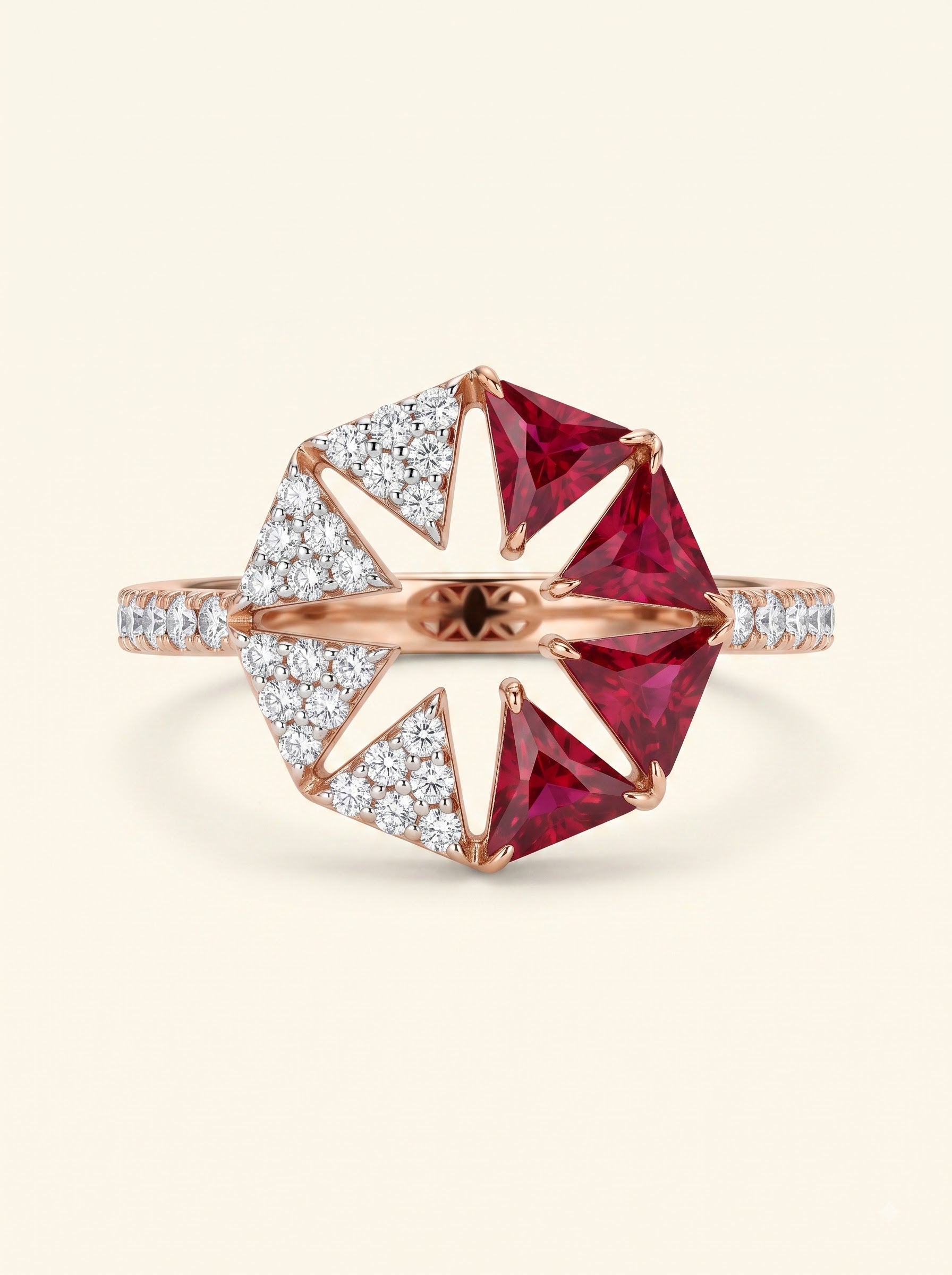 Ruby Prism Bloom Ring – Rose Gold Finish