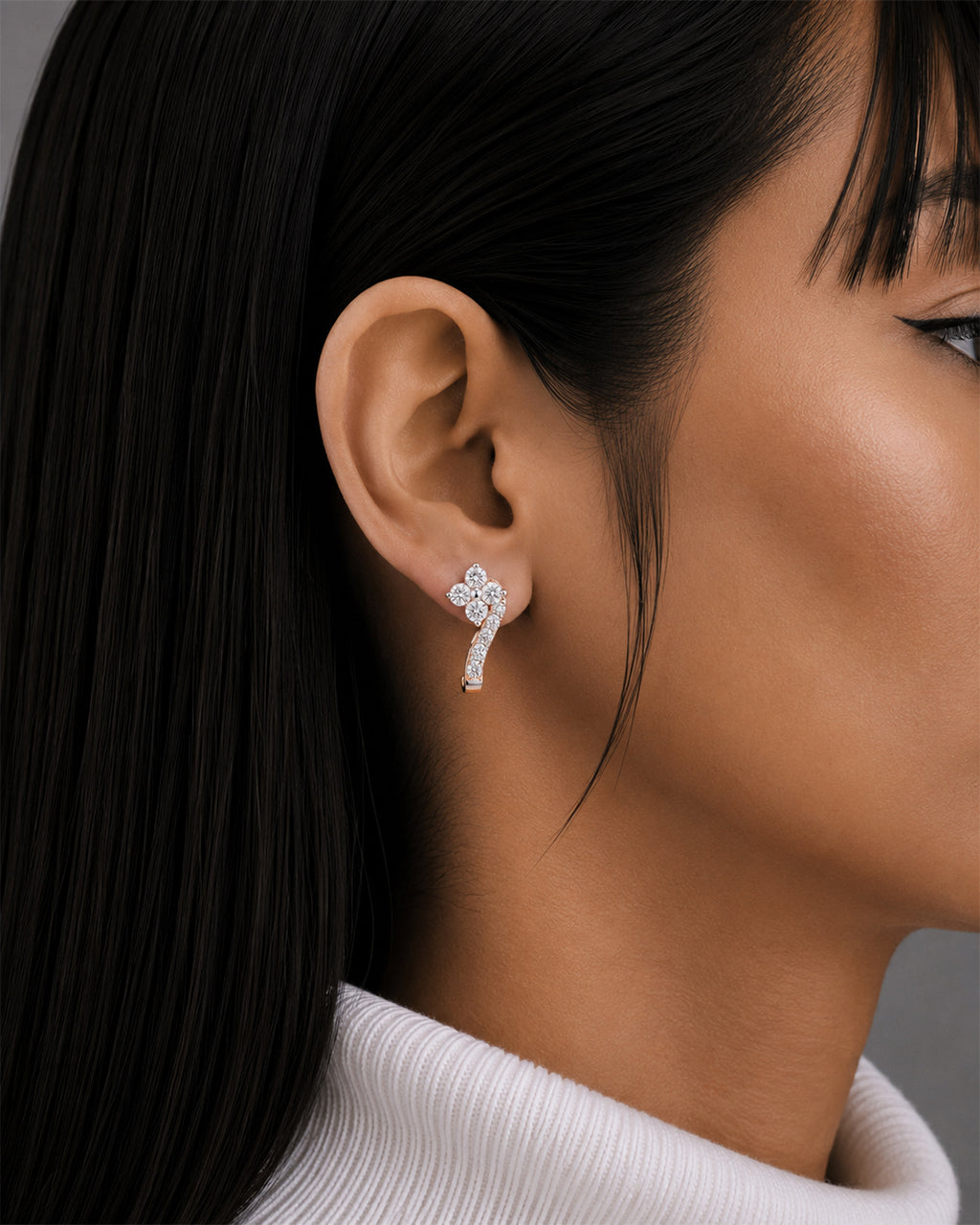 Floral Diamond Curve Stud Earrings