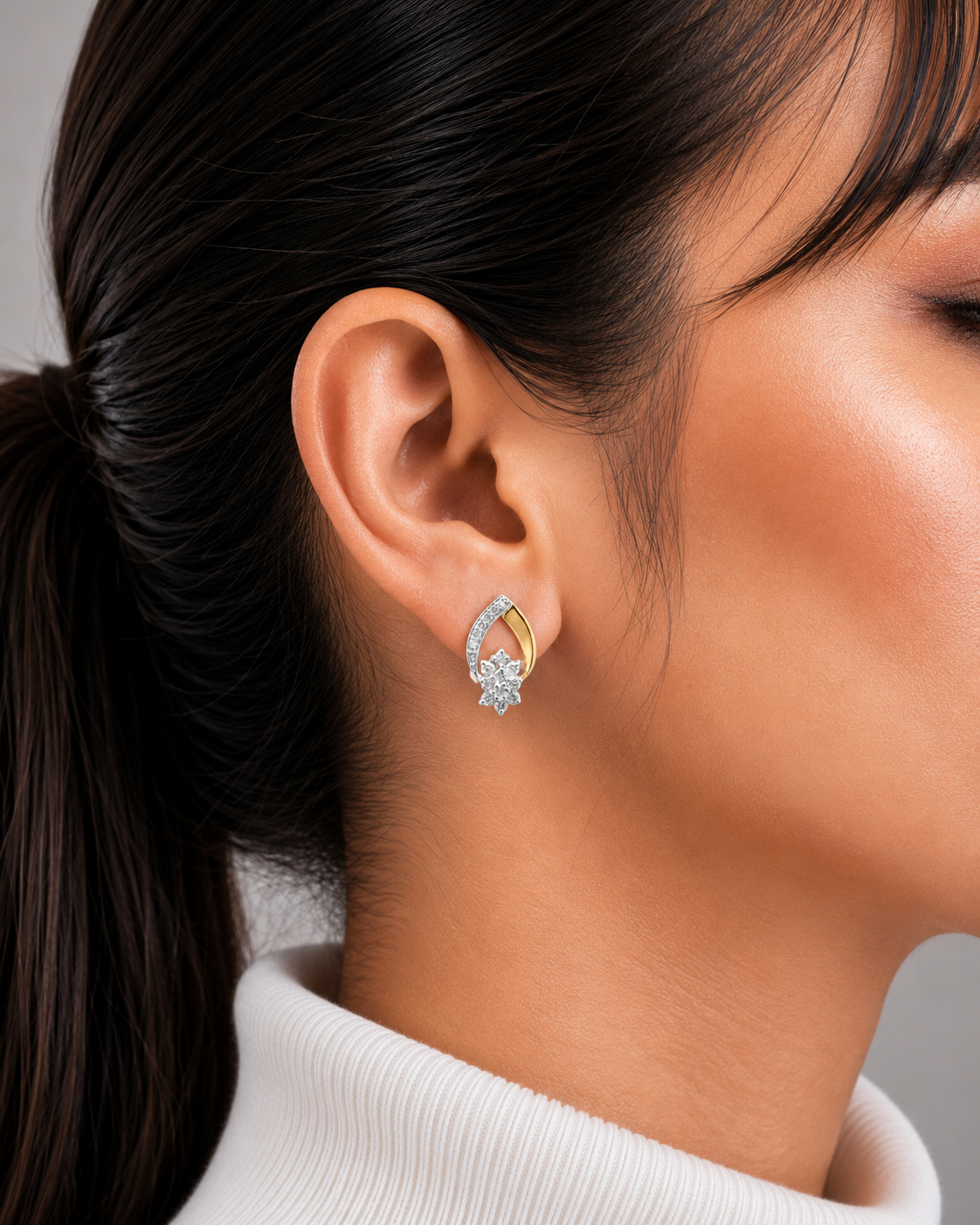 Diamond Floral Teardrop Stud Earrings