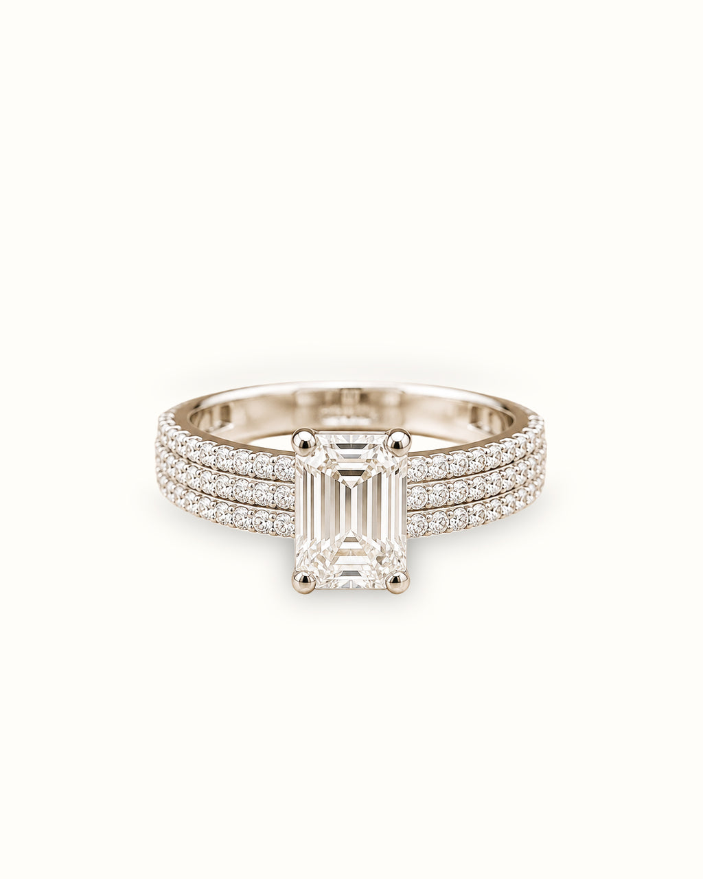 2ct Emerald-Cut Triple Pavé Diamond Ring