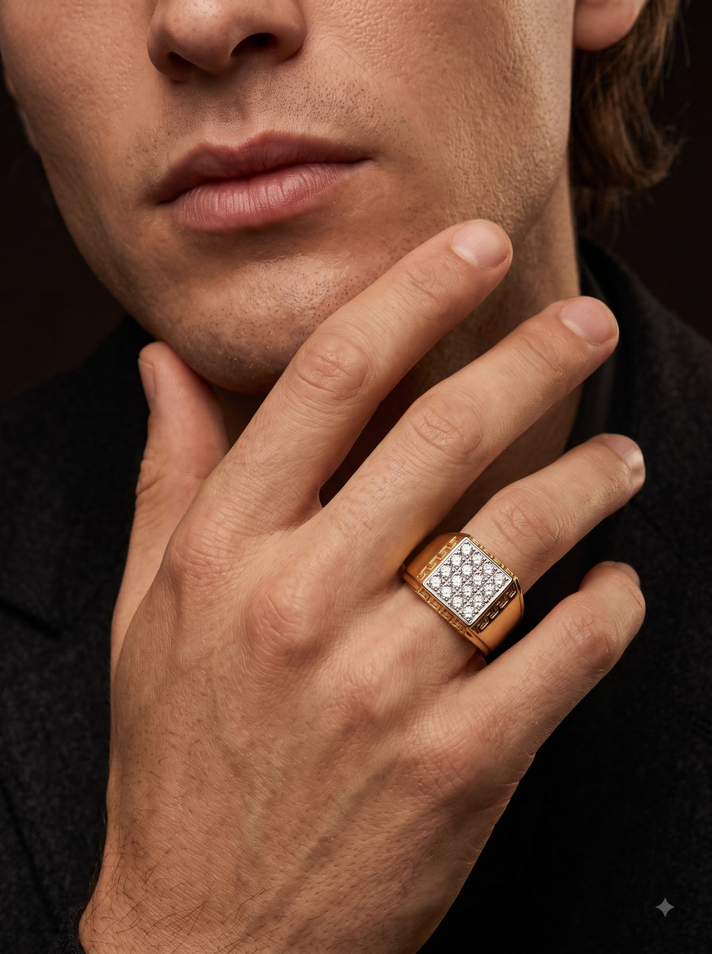 Regal Greek Key Diamond Signet Ring